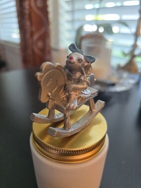 Vintage 1982 Hudson Fine Pewter miniature girl mouse on a rocking horse